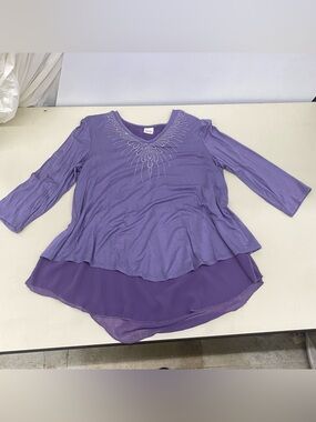 Women's Layered Lavender V-Neck shirt with Rhinestone Detail